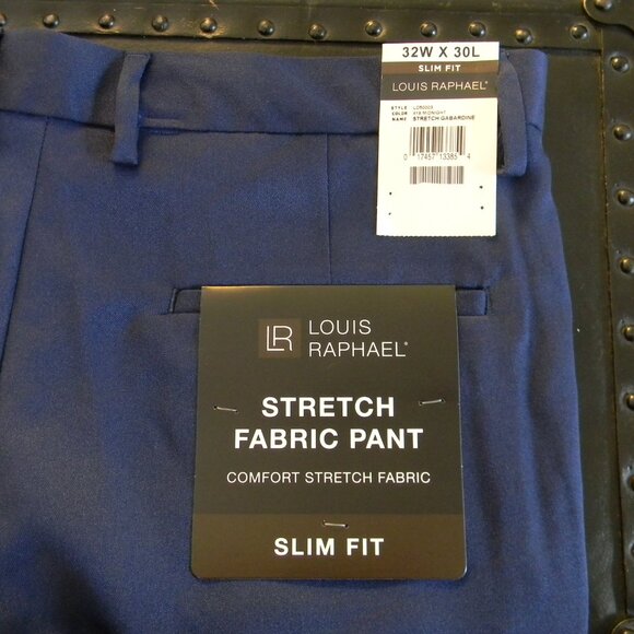 Louis Raphael Slim Fit 32W x 30L Stretch Fabric Pant Navy Blue Dress Pant NWT - Picture 3 of 3